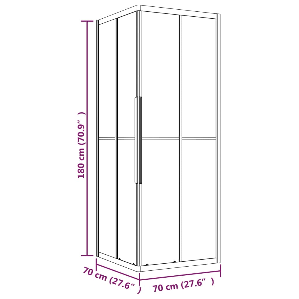 Cabine de duche ESG semiopaco 70x70x180 cm preto