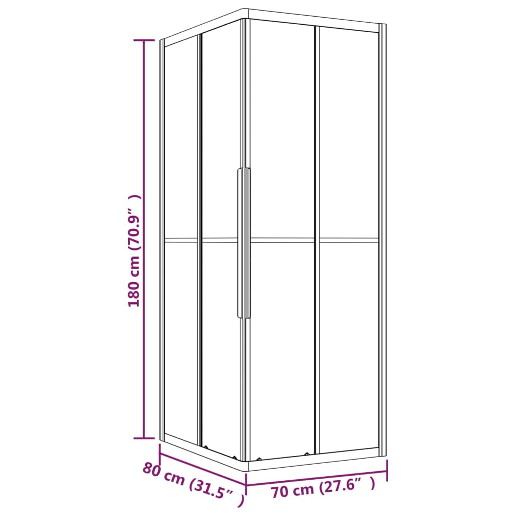 Cabine de duche ESG semiopaco 80x70x180 cm preto