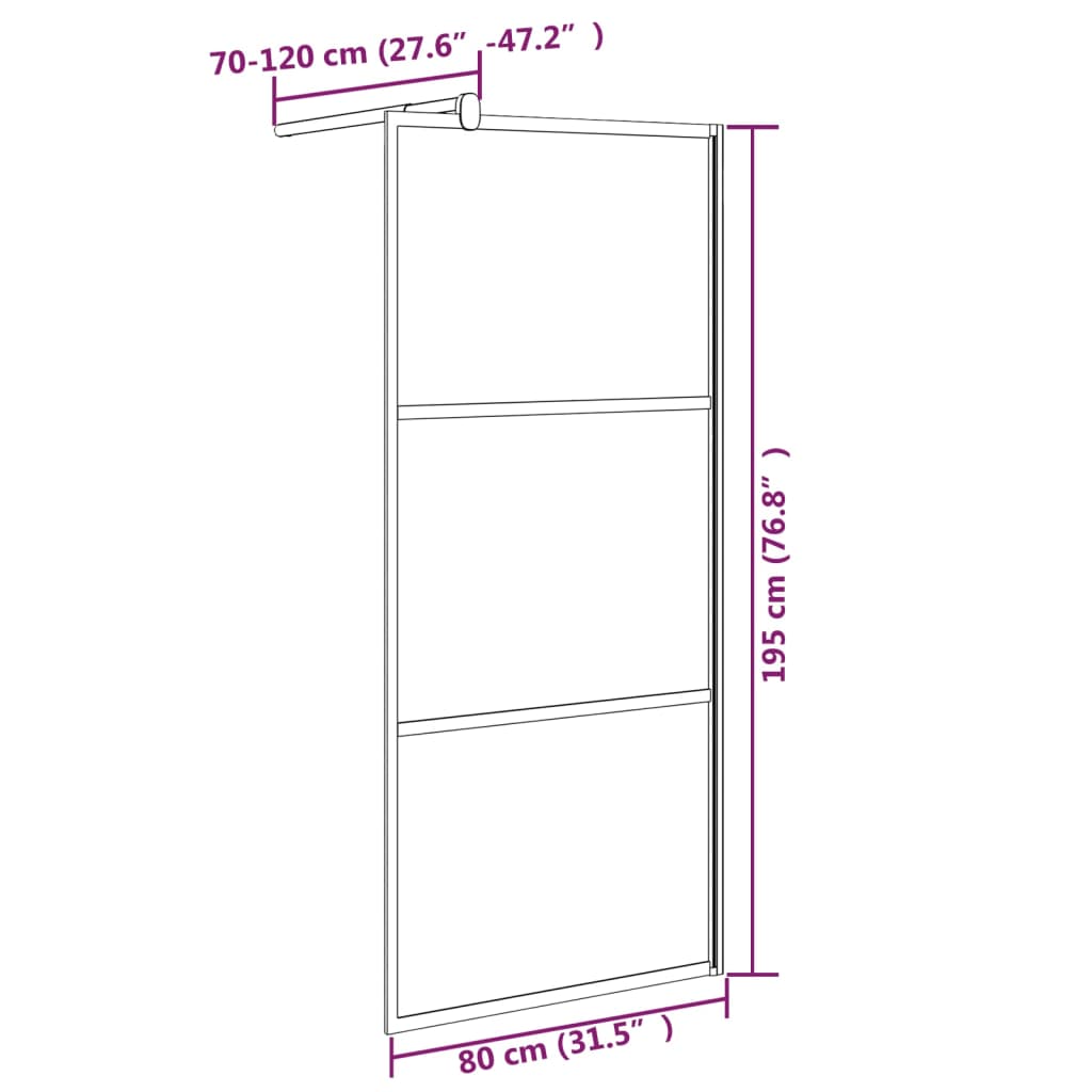 Divisória de chuveiro 80x195 cm vidro opaco ESG preto