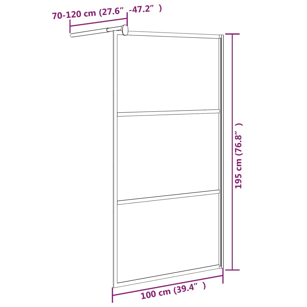 Divisória de chuveiro 100x195 cm vidro opaco ESG preto