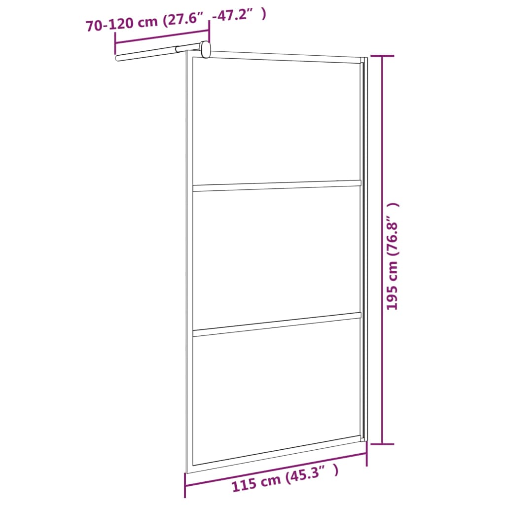 Divisória de chuveiro 115x195 cm vidro opaco ESG preto