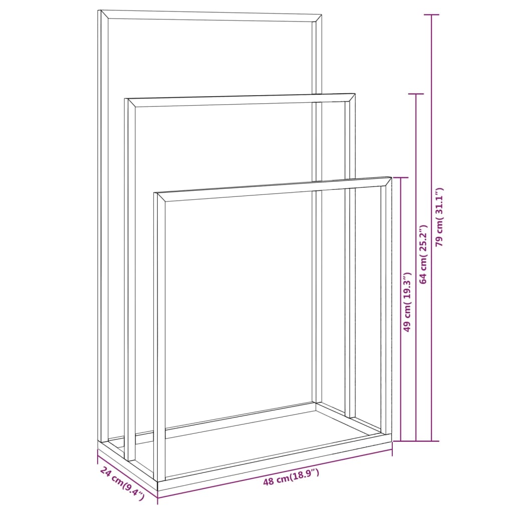 Toalheiro independente 48x24x79 cm ferro preto