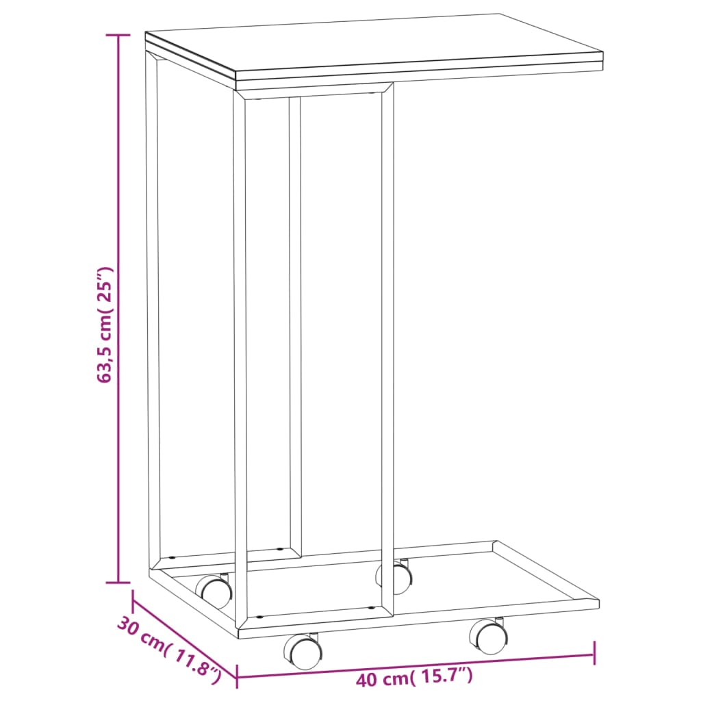 Mesa de apoio c/ rodas 40x30x63,5cm derivados de madeira branca