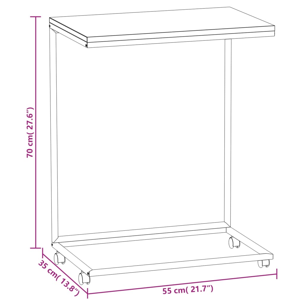 Mesa de apoio c/ rodas 55x35x70 cm derivados de madeira preta