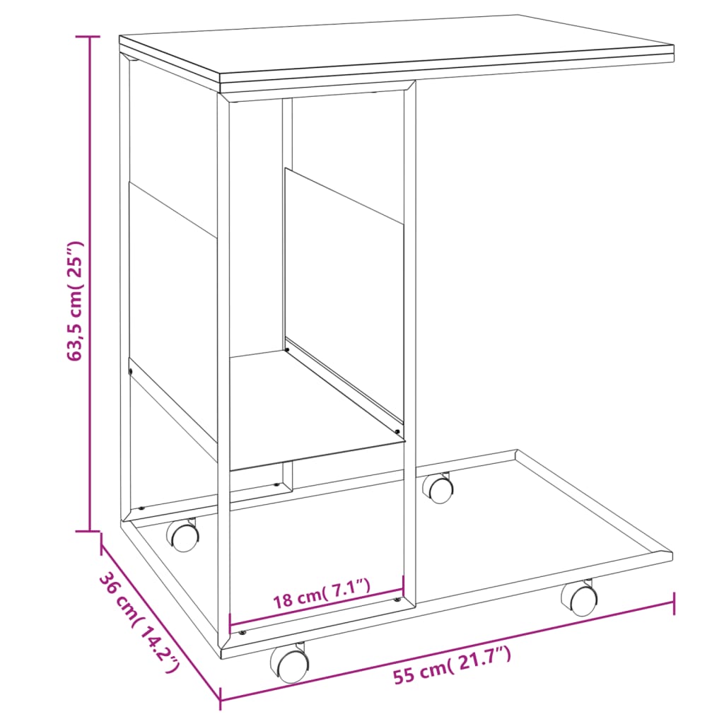 Mesa de apoio c/ rodas 55x36x63,5cm derivados de madeira branco