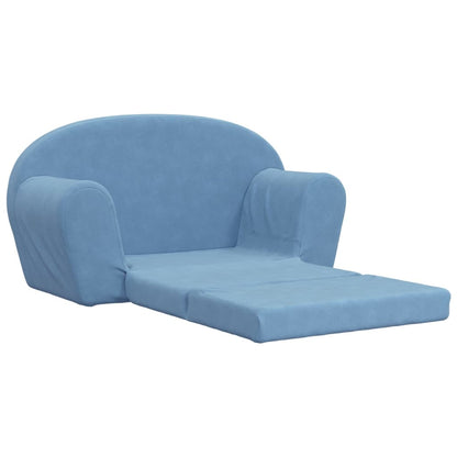 Sofá-cama infantil de 2 lugares pelúcia azul