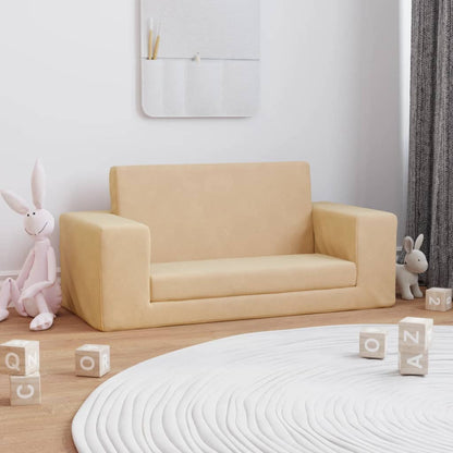 Sofá-cama infantil de 2 lugares pelúcia cor creme