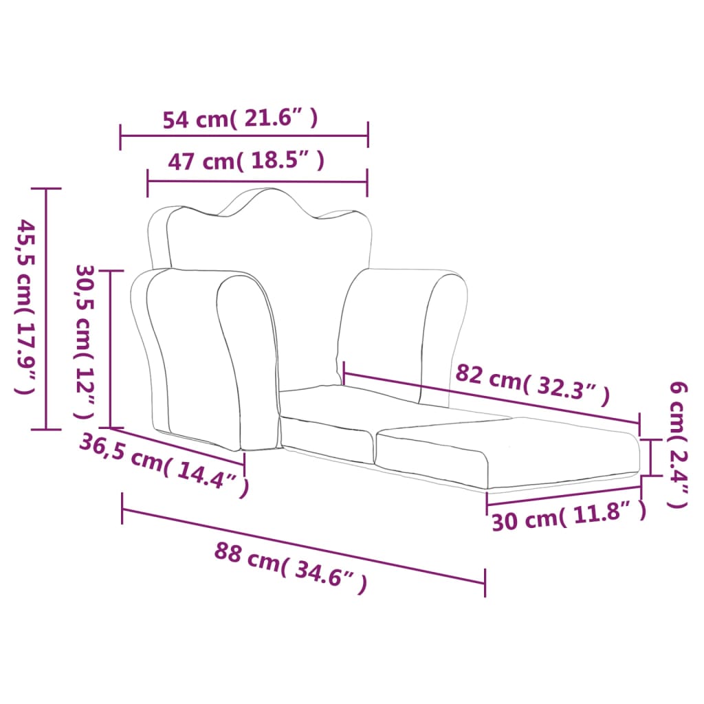 Sofá-cama infantil pelúcia macia antracite