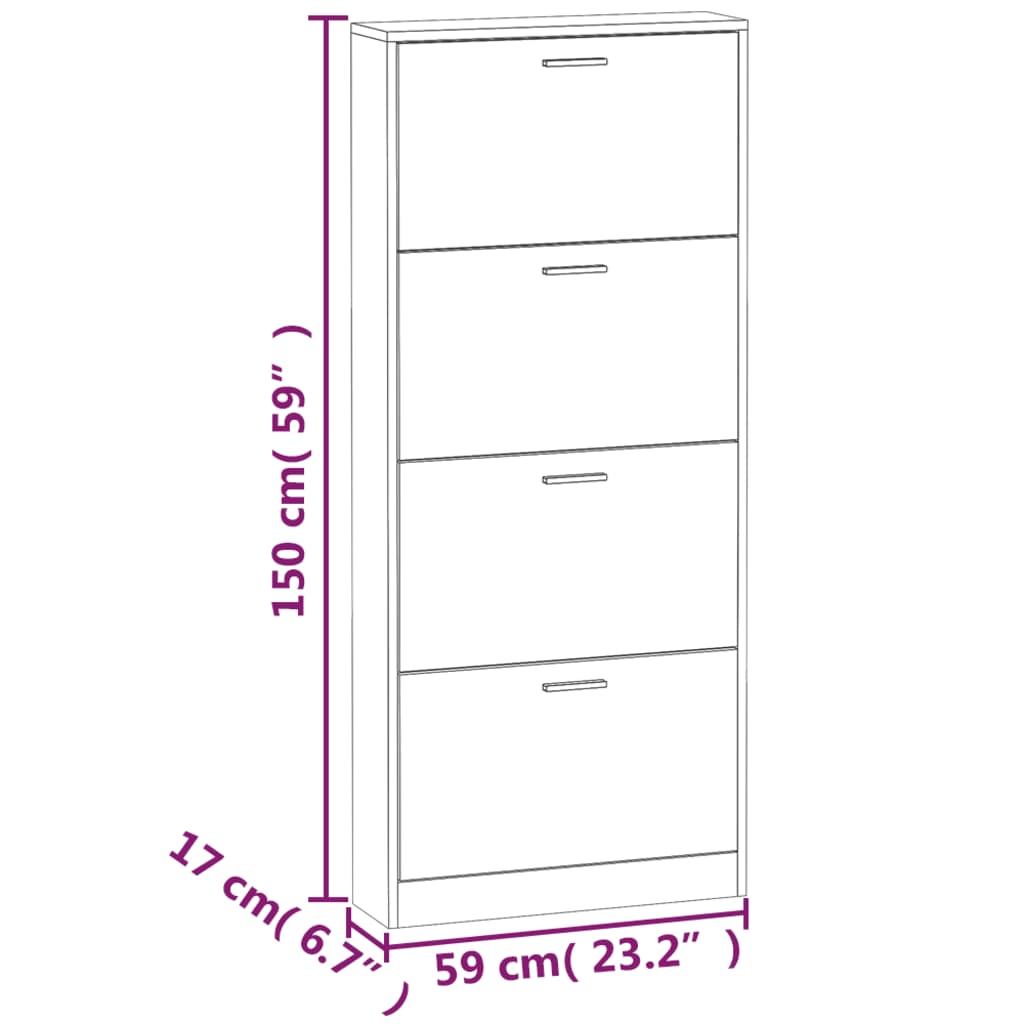 Sapateira Atlanta com 4 Divisórias - Carvalho - Design Moderno