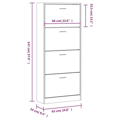 Sapateira Ávila - Com 4 Compartimentos - Cor Branco - 63x24x147 cm - Derivados de Madeira - Design Moderno