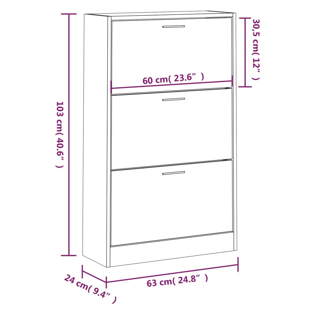 Sapateira 63x24x103 cm derivados de madeira cinzento cimento