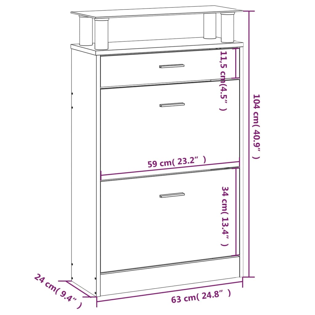 Sapateira 63x24x104 cm derivados de madeira branco brilhante