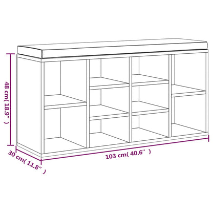 Sapateira com Banco Almofadado Castanho - Estrutura Cor Preto - Com 10 Compartimentos - 103x30x48 cm - Derivados de Madeira