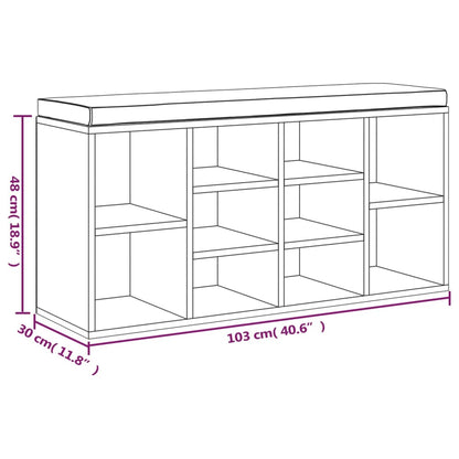 Sapateira com Banco Almofadado Castanho - Estrutura Cor Cinzento Sonoma- Com 10 Compartimentos - 103x30x48 cm - Derivados de Madeira