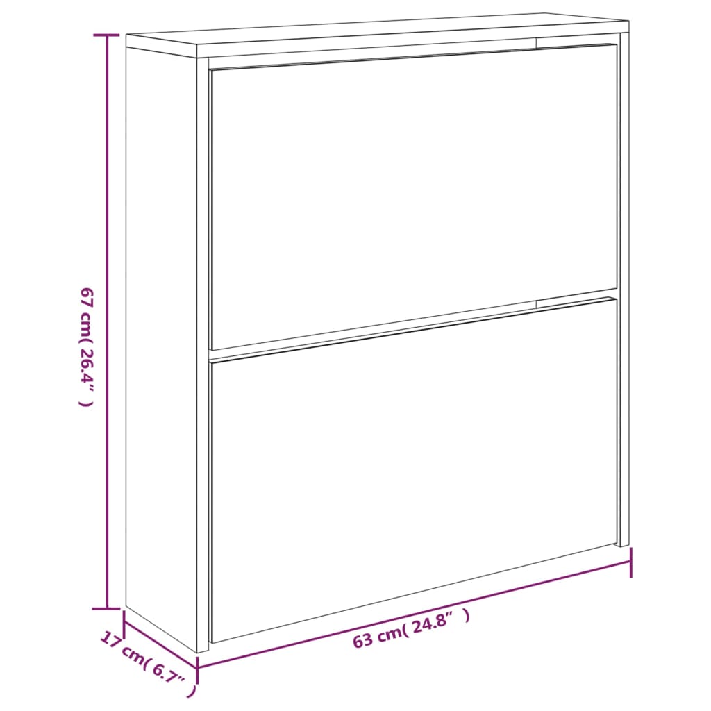 Sapateira Nárnia - Com 2 Divisórias Espelhadas - 63x17x67 cm - Cor Branco Brilhante - Derivados de Madeira - Design Moderno