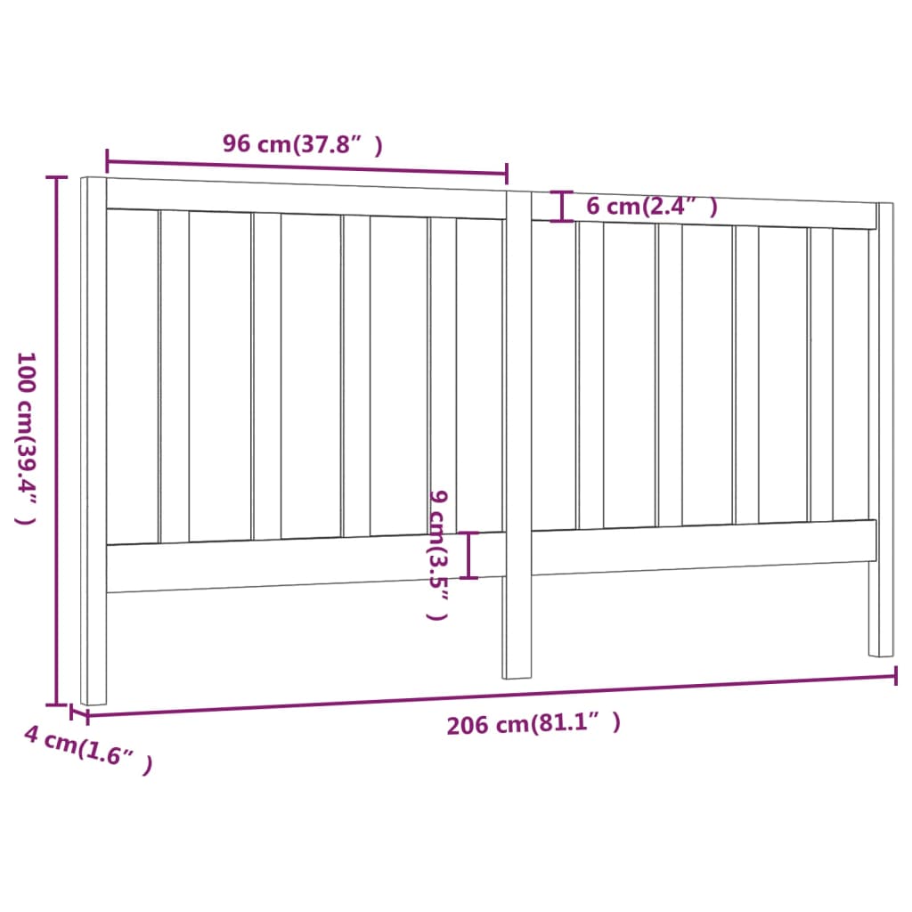 Cabeceira de cama 206x4x100 cm pinho maciço branco