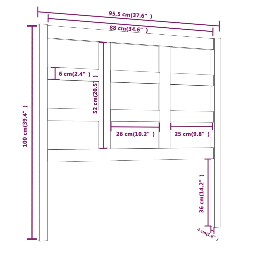 Cabeceira de cama 95,5x4x100 cm pinho maciço cinzento