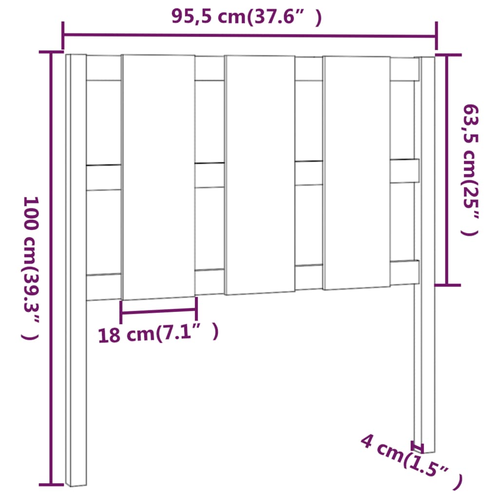 Cabeceira de cama 95,5x4x100 cm pinho maciço cinzento