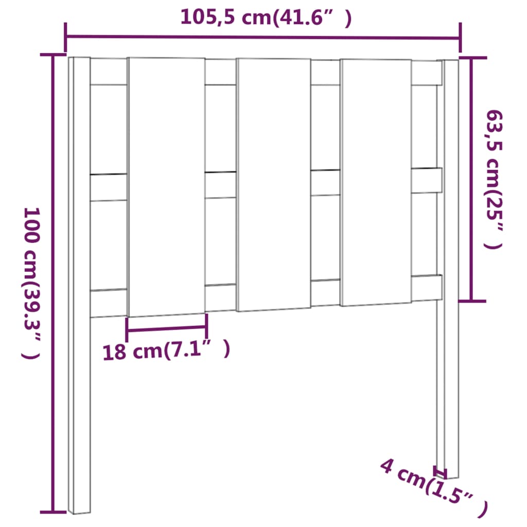 Cabeceira de cama 105,5x4x100 cm pinho maciço cinzento