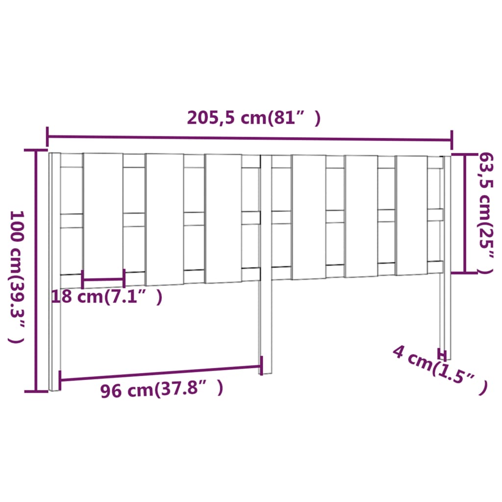 Cabeceira de cama 205,5x4x100 cm pinho maciço cinzento