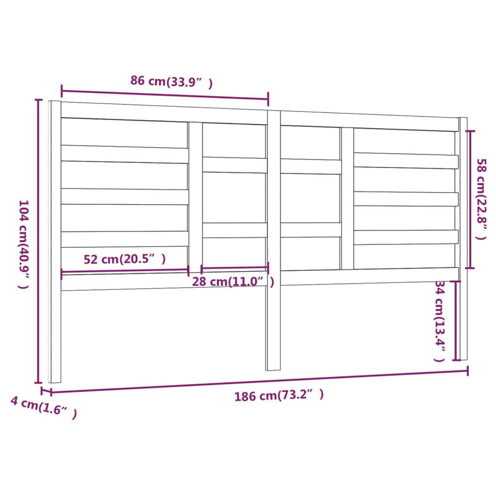 Cabeceira de cama 186x4x104 cm pinho maciço branco