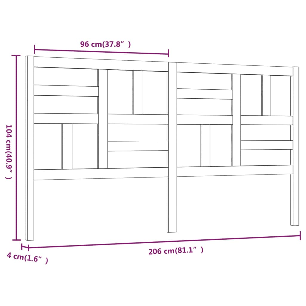 Cabeceira de cama 206x4x104 cm pinho maciço preto