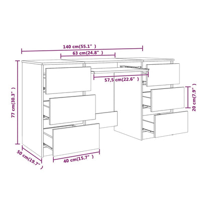 Secretária Luxes com 6 Gavetas de 140 cm - Madeira Rustica - Design Moderno