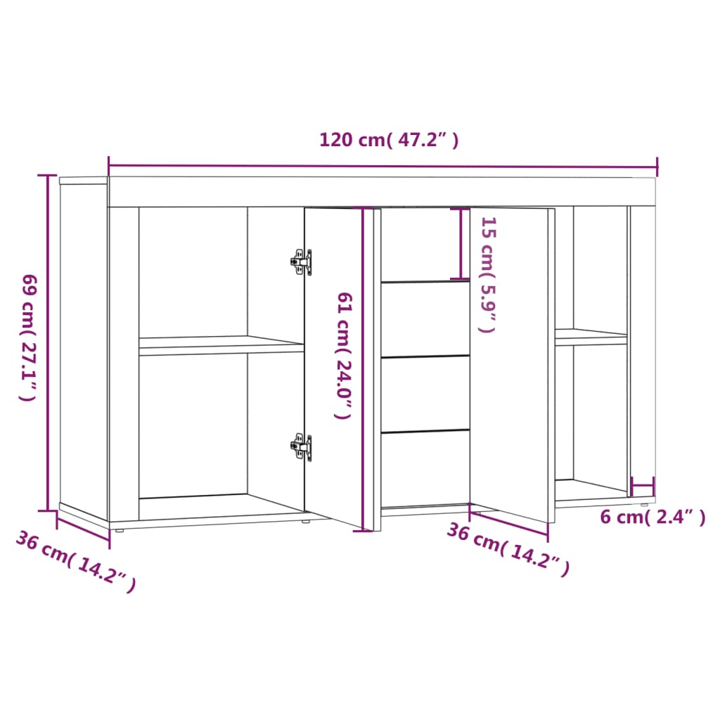 Aparador Hawai de 120cm - Cinzento - Design Moderno