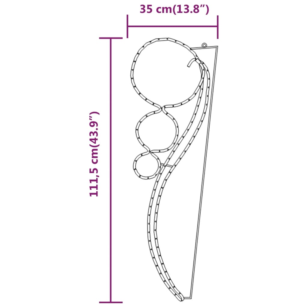 Cordão de iluminação em bola 2 pcs 111,5x35x4,5cm branco quente