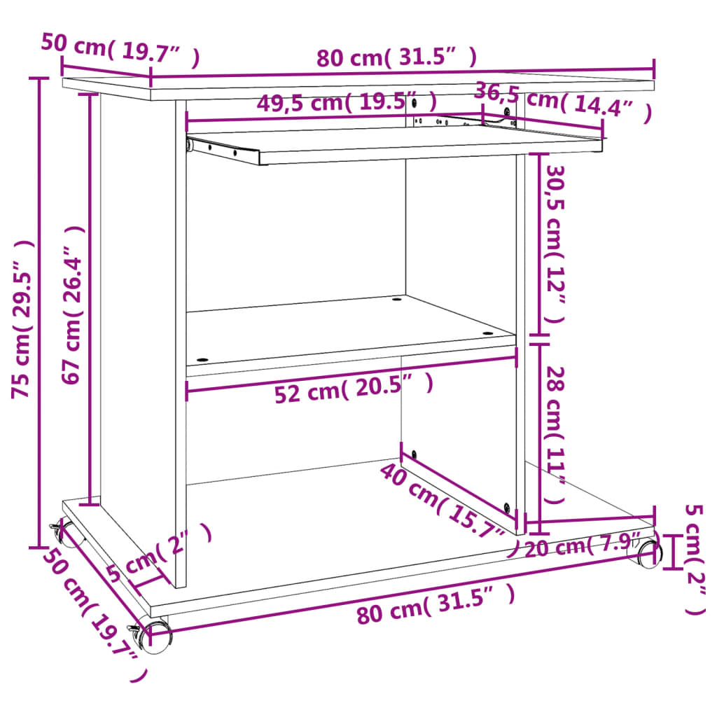 Mesa computador 80x50x75 cm derivados madeira sonoma cinza