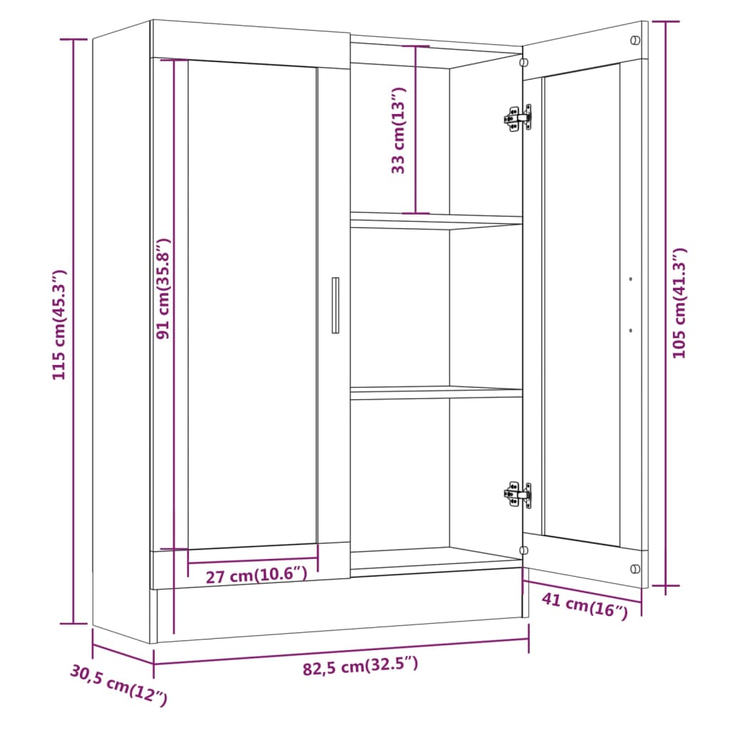 Vitrine 82,5x30,5x115 cm derivados de madeira cinzento sonoma