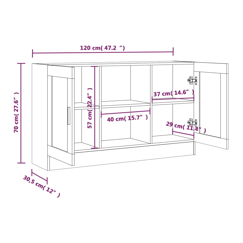 Aparador Vitrine Real de 120 cm - Madeira Rústica - Design Moderno