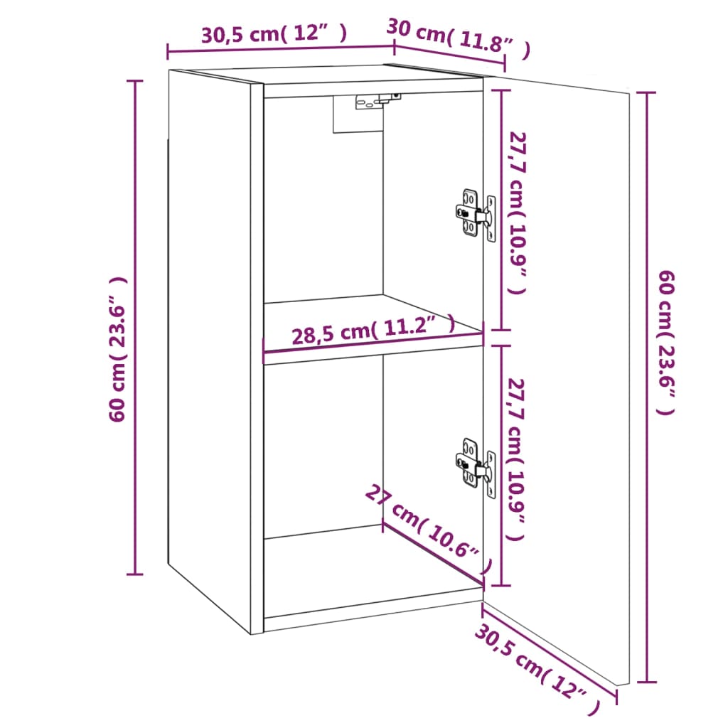 Móveis de TV 2 pcs 30,5x30x60 cm madeira cor carvalho fumado