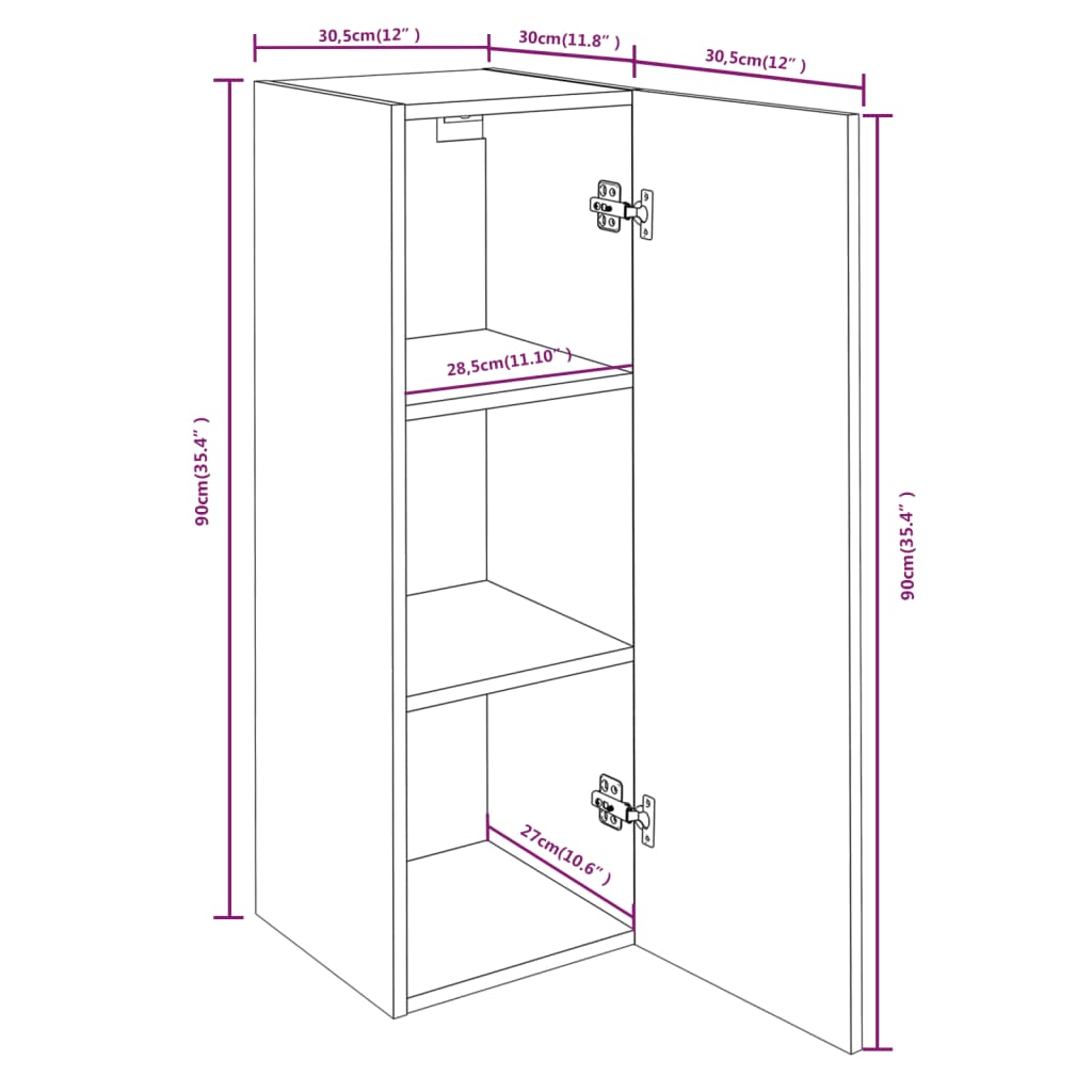 Móveis de TV 2 pcs 30,5x30x90 cm madeira cor carvalho fumado