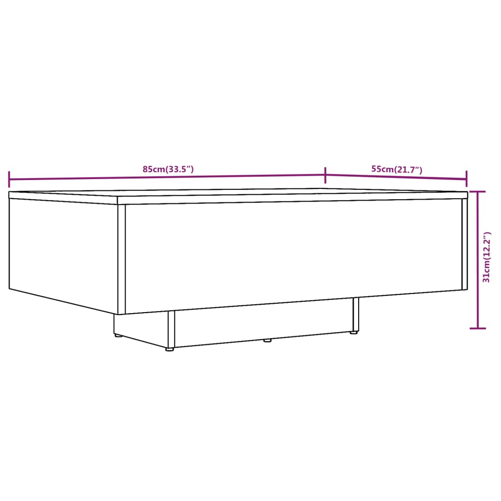 Mesa centro 85x55x31 cm derivados de madeira carvalho castanho