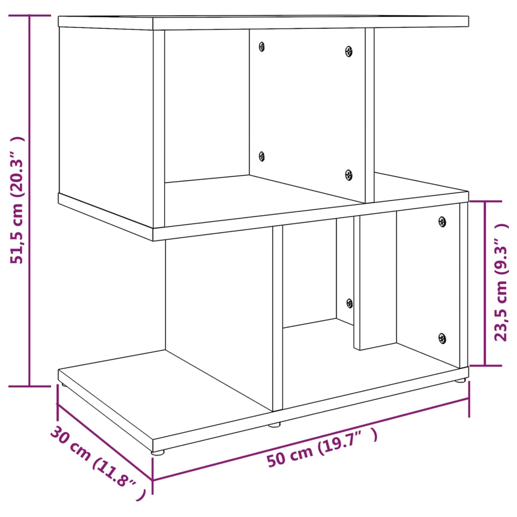 Mesa cabeceira 50x30x51,5 cm derivados madeira carvalho fumado