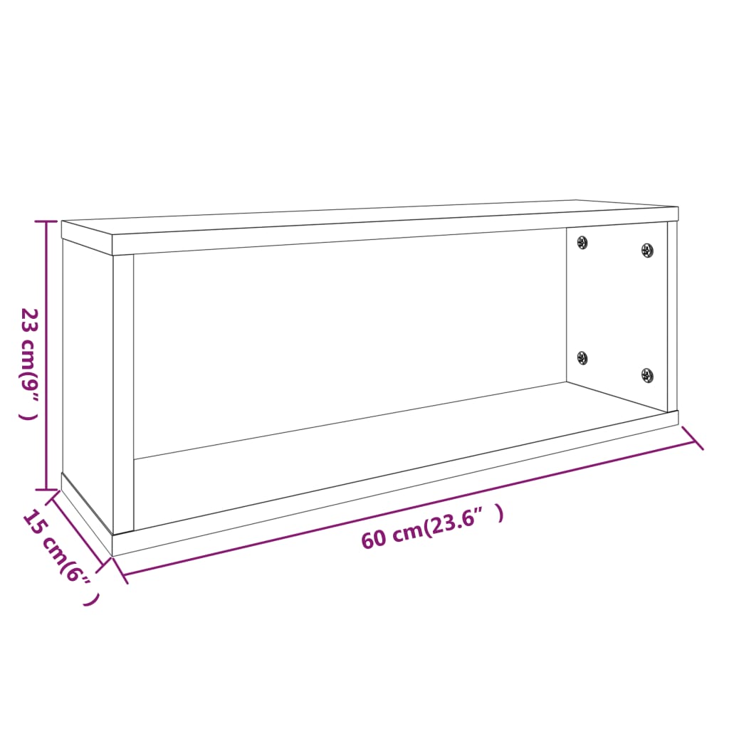 Prateleiras parede 2 pcs madeira processada 60x15x23 cm cinza