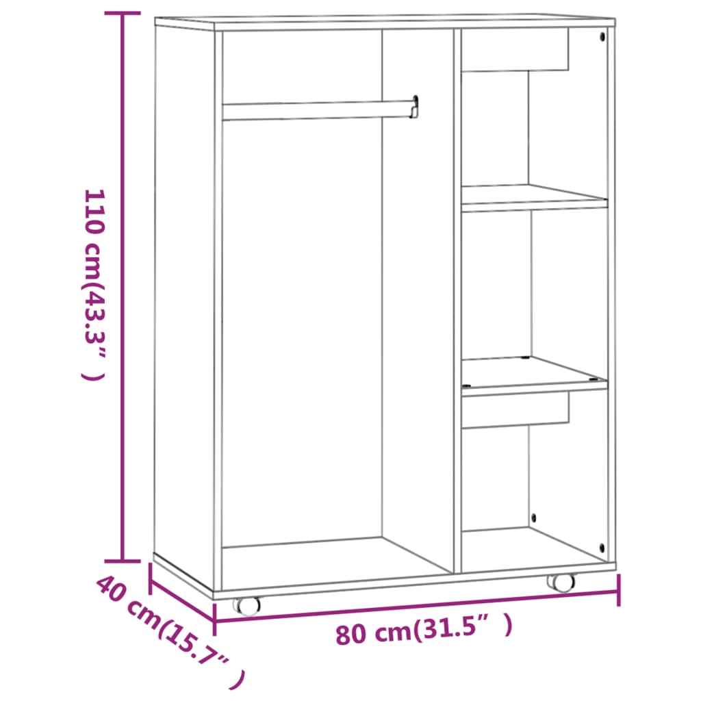 Roupeiro Tomar com Rodas - Cinzento - Design Moderno