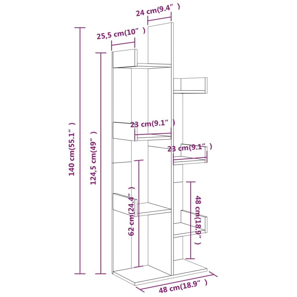 Estante 48x25,5x140 cm derivados de madeira cinzento sonoma