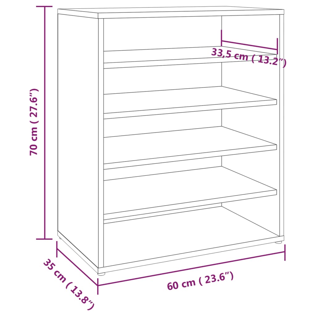 Sapateira Málaga - Fixa ou Suspensa - Cor Cinzento Sonoma - 60x35x70 cm - Contraplacado - Design Nórdico