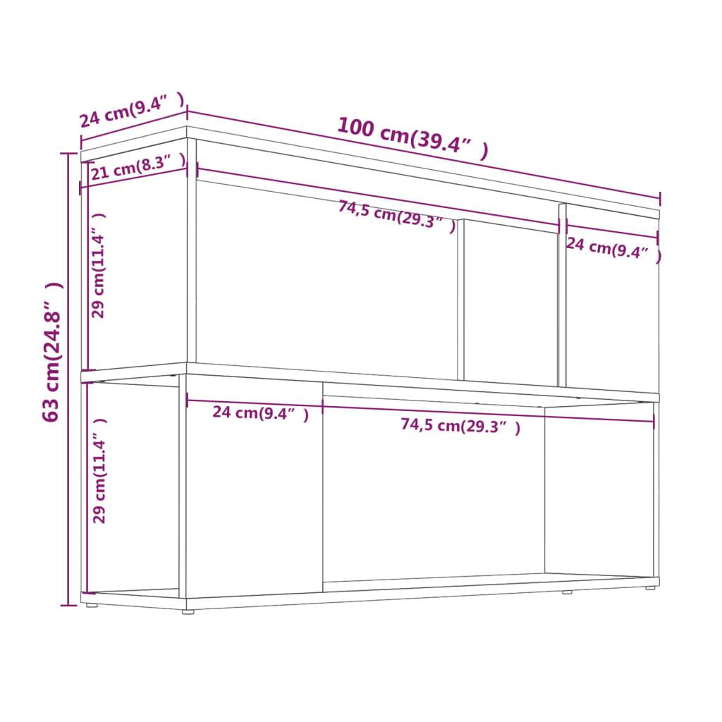 Estante 100x24x63 cm derivados de madeira cinzento sonoma