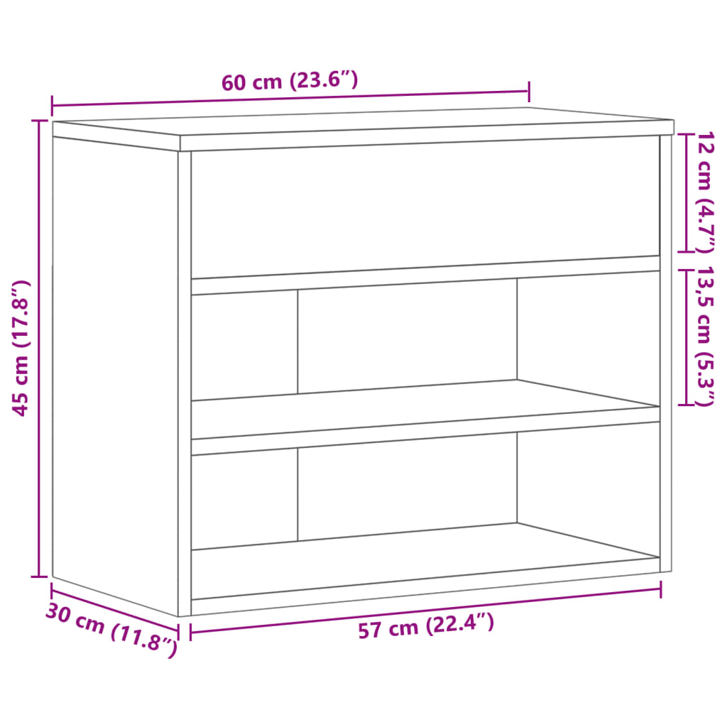 Banco sapateira 60x30x45cm derivados de madeira cinzento sonoma