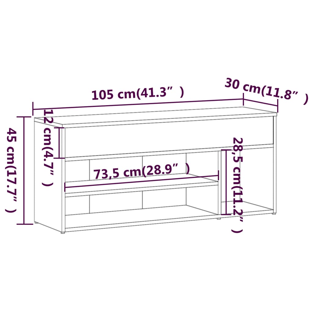 Banco sapateira 105x30x45 cm derivados madeira cinzento sonoma