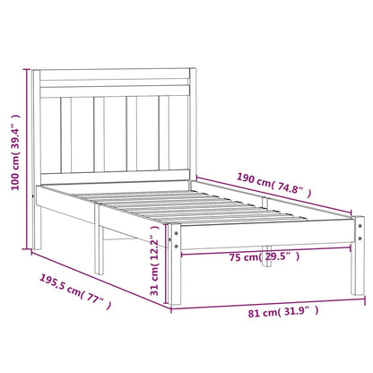 Estrutura cama pequena solteiro 75x190 cm madeira maciça preto