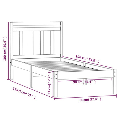 Estrutura de cama solteiro 90x190 cm madeira maciça preto