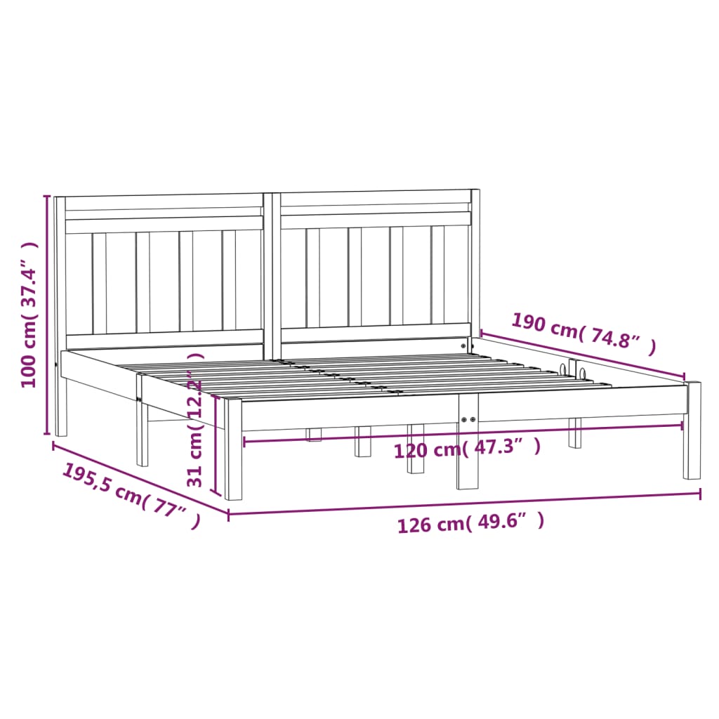 Estrutura cama pequena casal 120x190 cm pinho maciço preto