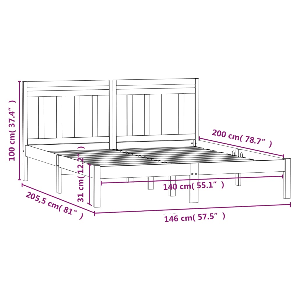 Estrutura de cama 140x200 cm madeira de pinho maciça