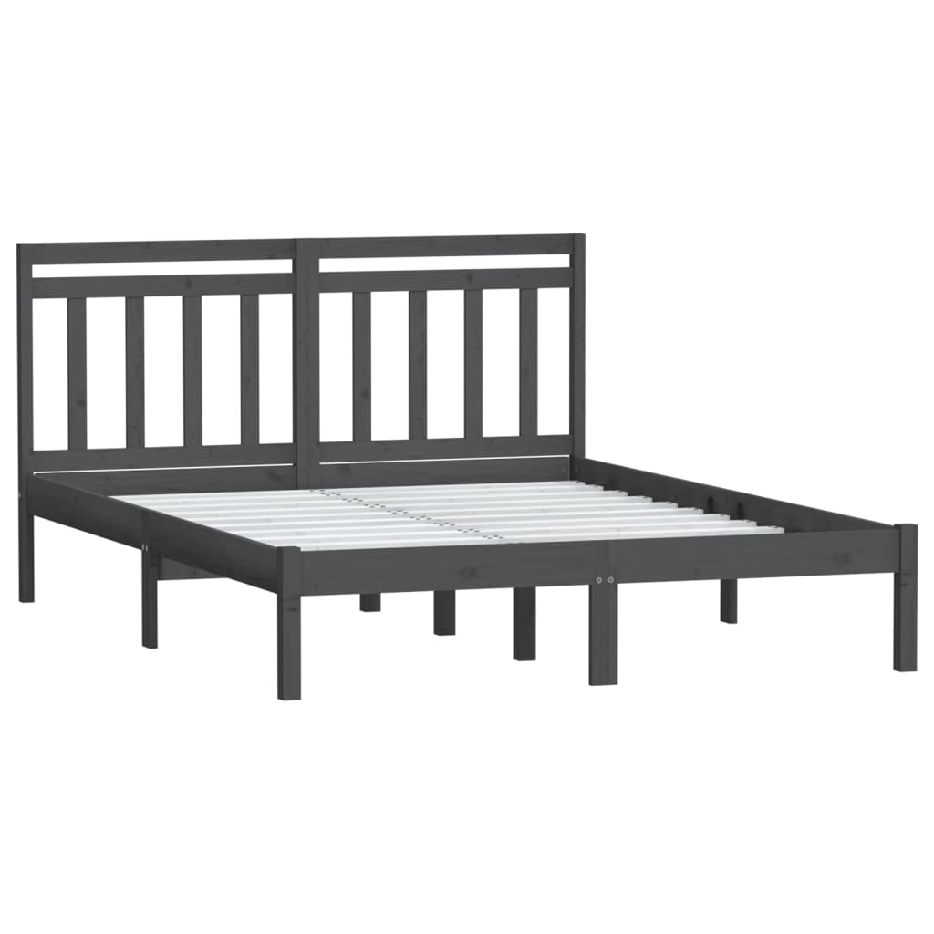 Estrutura de cama king 150x200 cm madeira maciça cinzento