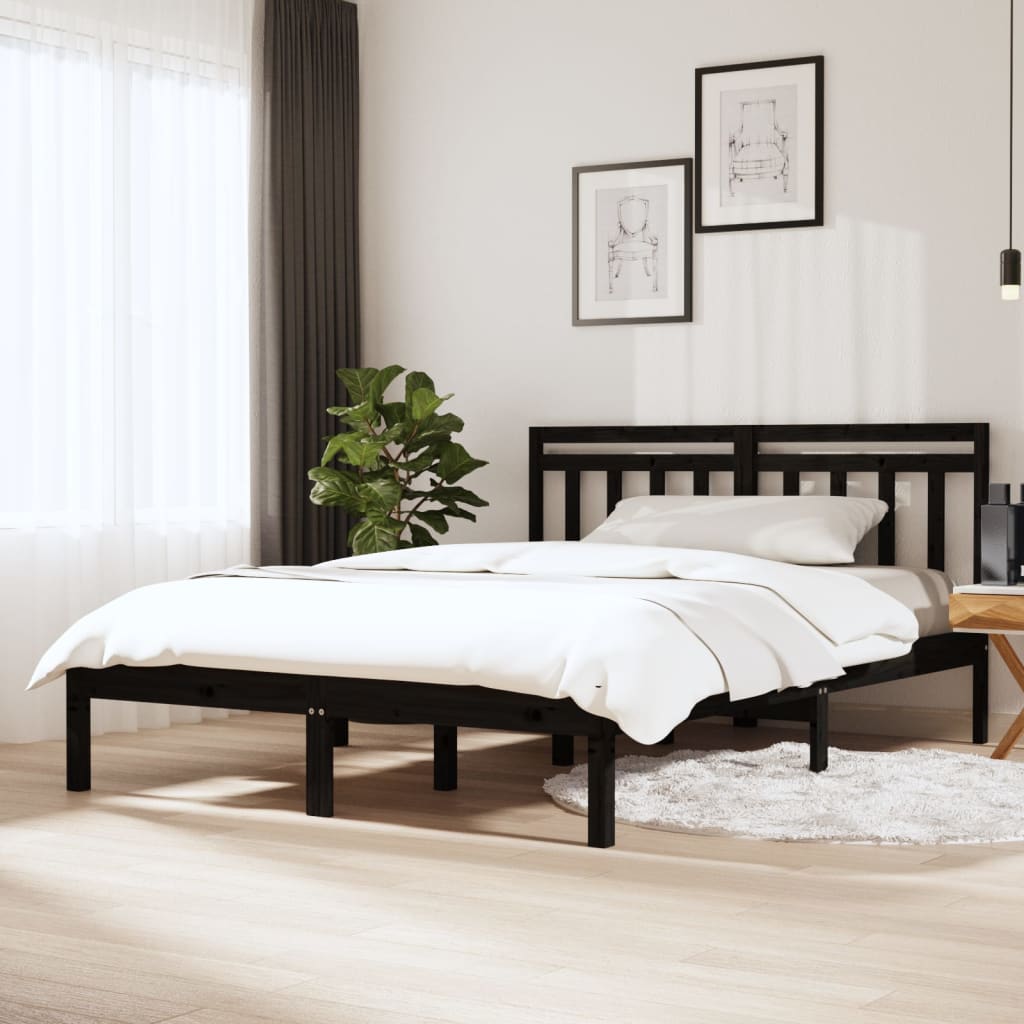 Estrutura de cama king 150x200 cm madeira maciça preto