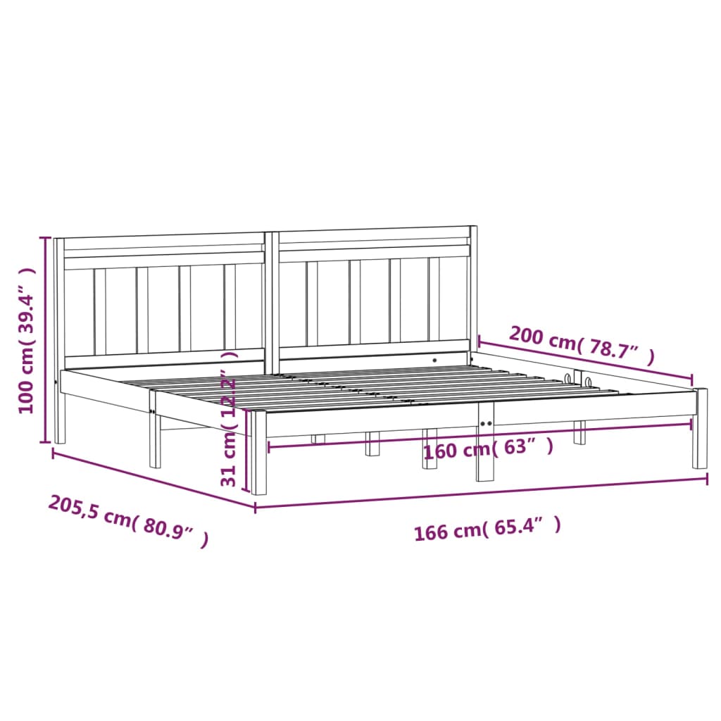 Estrutura de cama 160x200 cm pinho maciço